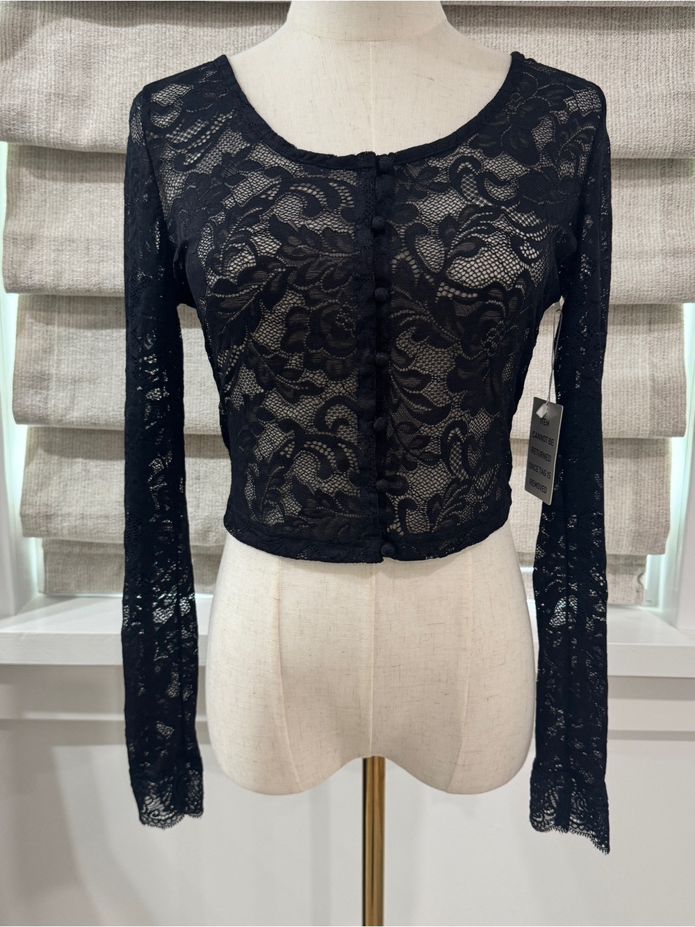 Mia Joy NWT Black Sheer Floral Lace Crop Top | Small